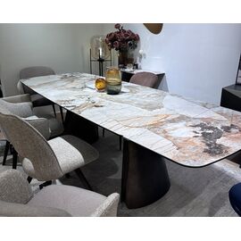 Стол IMBERT 180 GLOSS PATAGONIA, керамика на стекле/ брашированный каркас, цвет медный, ®DISAUR | Интернет магазин мебели и декора LifeDekor