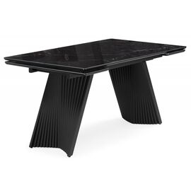 Стол стеклянный Вейв 140(200)х80 черный мрамор / черный | Интернет магазин мебели и декора LifeDekor