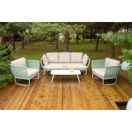 "Фиджи" лаунж-зона 5-местная плетеная из роупа (веревки), каркас алюминиевый светло-серый, роуп зеленый (4204) | Интернет магазин мебели и декора LifeDekor