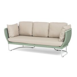 "Фиджи" диван 3-местный плетеный из роупа, каркас алюминий светло-серый (RAL7035) муар, роуп зеленый (4204) круглый tex, ткань Mossle бежевая | Интернет магазин мебели и декора LifeDekor