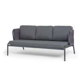 "Лугано" диван 3-местный плетеный из роупа, каркас алюминий темно-серый (RAL7024) муар, роуп темно-серый круглый, ткань темно-серая YB25-0027 | Интернет магазин мебели и декора LifeDekor