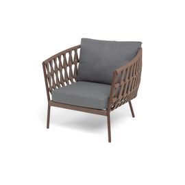 "Диего" кресло плетеное из роупа, каркас алюминий коричневый (RAL8016) муар, роуп коричневый круглый, ткань темно-серая 027 | Интернет магазин мебели и декора LifeDekor