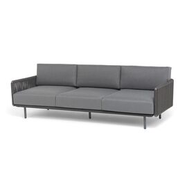 "Джелло" диван 3-местный плетеный из роупа, каркас алюминий темно-серый (RAL7024) муар, роуп темно-серый круглый, ткань темно-серая 027 | Интернет магазин мебели и декора LifeDekor