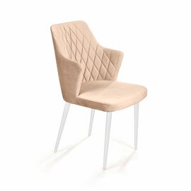 Стул с подлокотниками Hunt ромб, бархат бежевый 5 / белый конус | Интернет магазин мебели и декора LifeDekor