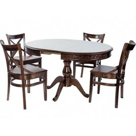 Обеденная группа (Стол Фабрицио-1 Glass и 4 стула Соло Венский жесткий), орех темный | Интернет магазин мебели и декора LifeDekor