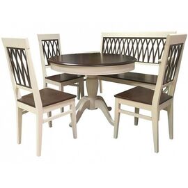 Обеденная группа (Стол Леонардо-1, 3 стула и скамья Кристиан), слоновая кость+орех темный | Интернет магазин мебели и декора LifeDekor