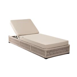 "Ривьера" шезлонг плетеный из роупа, каркас алюминий белый муар, роуп бежевый круглый, ткань бежевая 052 | Интернет магазин мебели и декора LifeDekor