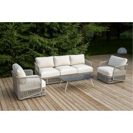 "Альбано" лаунж-зона 5-местная плетеная из роупа (веревки), каркас алюминиевый светло-серый, роуп серый меланж | Интернет магазин мебели и декора LifeDekor