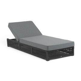 "Ривьера" шезлонг плетеный из роупа, каркас алюминий темно-серый (RAL7024) муар, роуп темно-серый круглый, ткань темно-серая 027 | Интернет магазин мебели и декора LifeDekor