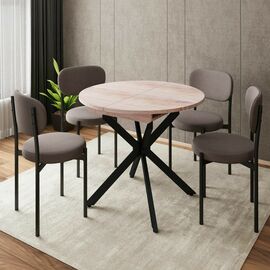 Стол круглый раздвижной Твист (90+30) дуб эндгрейн / опоры черные | Интернет магазин мебели и декора LifeDekor