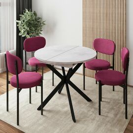 Стол круглый раздвижной Твист (90+30) цемент светлый / опоры черные | Интернет магазин мебели и декора LifeDekor