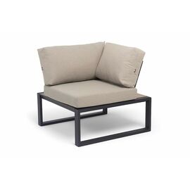 "Тулон" угловой модуль, каркас алюминий, HPL "дуб", черный муар, ткань бежевая 15052 | Интернет магазин мебели и декора LifeDekor