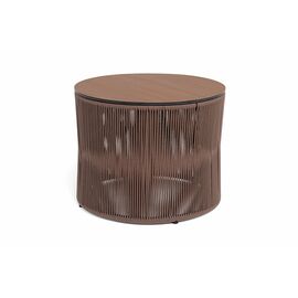 "Авиньон" журнальный стол из HPL круглый Ø70 H55, каркас из алюминия коричневый (RAL8016) муар, цвет "дуб", роуп коричневый круглый | Интернет магазин мебели и декора LifeDekor
