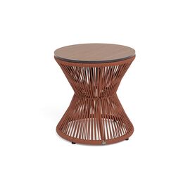 "Мадрид" журнальный стол из HPL круглый Ø50 H55, каркас из алюминия коричневый (RAL8016) муар, цвет "дуб", роуп красный (8372) круглый tex | Интернет магазин мебели и декора LifeDekor