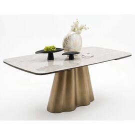 Стол КАРЛЕС (CARLES) 180 БЕЖЕВЫЙ МРАМОР (GLOSS SAND FLOW) керамика / Золотой винтаж каркас, ®DISAUR | Интернет магазин мебели и декора LifeDekor