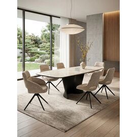 Стол ЛАВА (LAVA) 200 БЕЖЕВЫЙ МРАМОР TL-616, испанская керамика / Черный каркас, ®DISAUR | Интернет магазин мебели и декора LifeDekor