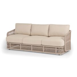 "Альбано" диван 3-местный плетеный из роупа, каркас алюминий светло-серый (RAL7035) муар, роуп бежевый круглый, ткань Mossle светло-бежевая | Интернет магазин мебели и декора LifeDekor