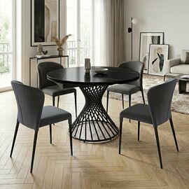 Стол круглый раскладной Лава (120+30+30), керамика матовая Black Gold | Интернет магазин мебели и декора LifeDekor