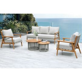 "Копенгаген" лаунж-зона 5-местная плетеная из роупа, каркас тик, цвет бежевый | Интернет магазин мебели и декора LifeDekor