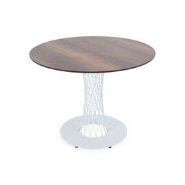 "Диего" обеденный стол из HPL круглый Ø100см, цвет "дуб", каркас белый | Интернет магазин мебели и декора LifeDekor