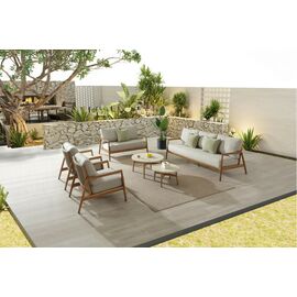 "Андорра" лаунж-зона 7-местная плетеная из роупа, цвет светло-серый, каркас под дерево | Интернет магазин мебели и декора LifeDekor