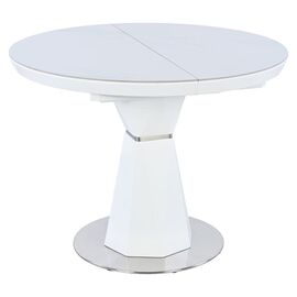 Стол обеденный раскладной T7067 Neo (1000-1300x1000x760) Ceramic (глянцевый мрамор керамика/белый глянцевый) | Интернет магазин мебели и декора LifeDekor