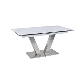 Стол обеденный раскладной T7464 (1600-2000x900x760) White Marble/Steel (белый глянцевый мрамор керамика) | Интернет магазин мебели и декора LifeDekor