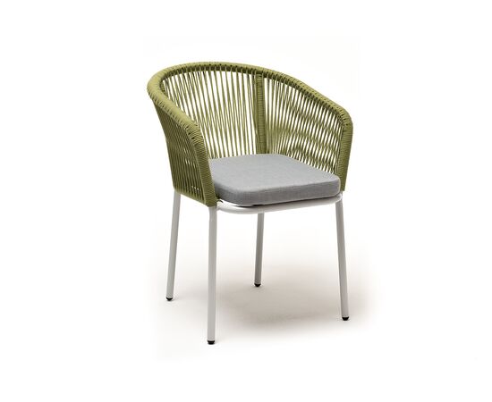 "Марсель" стул плетеный из роупа, каркас алюминий светло-серый (RAL7035) шагрень, роуп салатовый меланж круглый, ткань светло-серая, изображение 3 | Интернет магазин мебели и декора LifeDekor