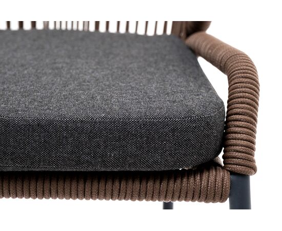 "Милан" стул плетеный из роупа, каркас алюминий серый (RAL7022) муар, роуп коричневый круглый, ткань темно-серая 027, изображение 8 | Интернет магазин мебели и декора LifeDekor