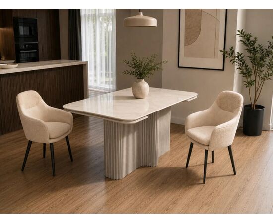 Стол КАЛИПСО МИНИ 140 цвет ONYX SOFT CREAM, керамика / латте каркас | Интернет магазин мебели и декора LifeDekor