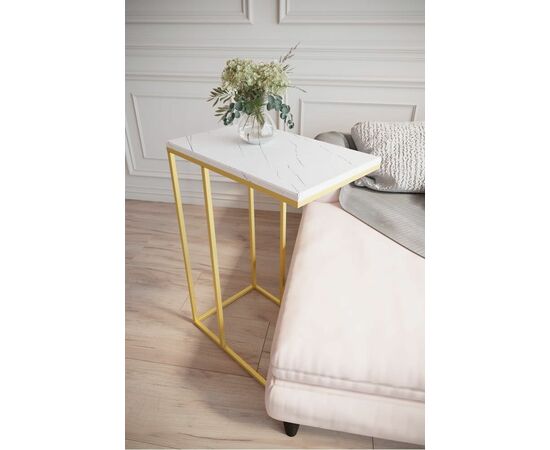 Стол придиванный Агами Голд белый мрамор/золото | Интернет магазин мебели и декора LifeDekor