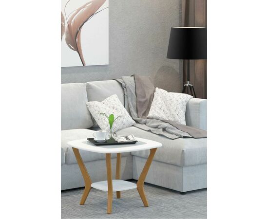 Стол журнальный Мельбурн со стеклом белый/дуб светлый | Интернет магазин мебели и декора LifeDekor