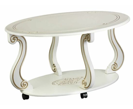 Стол журнальный Овация (М) на колесах слоновая кость/золото | Интернет магазин мебели и декора LifeDekor