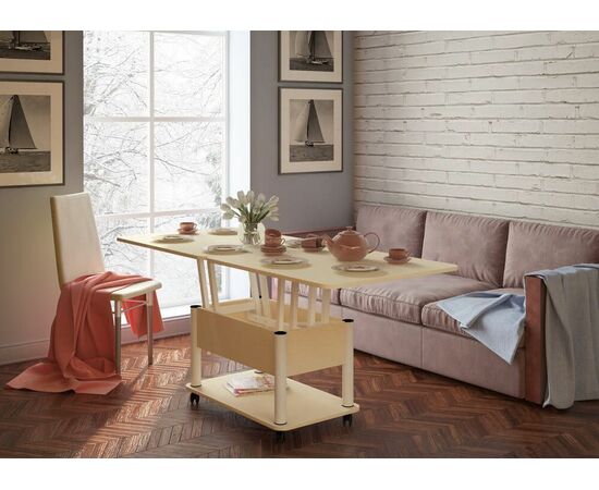 Стол-трансформер Дебют 3, Венге светлый/Ножки белые, изображение 3 | Интернет магазин мебели и декора LifeDekor