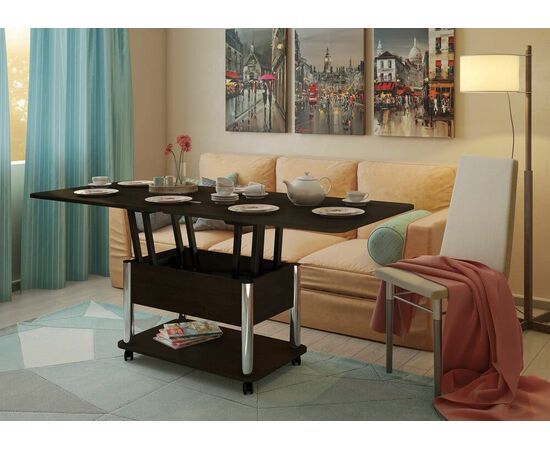 Стол-трансформер Дебют 3, Венге темный/Ножки хром, изображение 7 | Интернет магазин мебели и декора LifeDekor