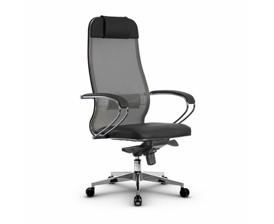 Metta L 1m 36/K_17841_Сетка X2 - Светло-серый_Кожа перфорированная NewLeather - Серый, изображение 4 | Интернет магазин мебели и декора LifeDekor