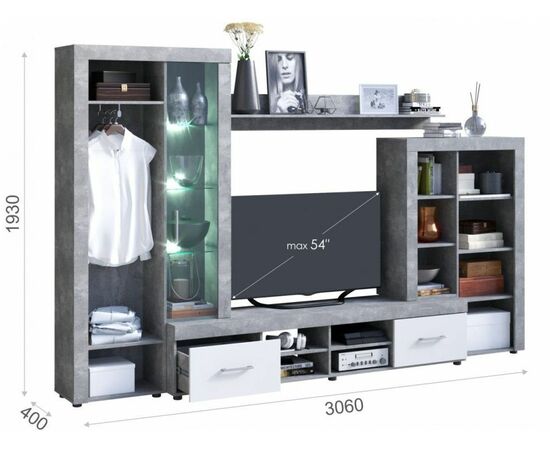 Стенка «Джерси», Дуб Ателье светлый, изображение 13 | Интернет магазин мебели и декора LifeDekor