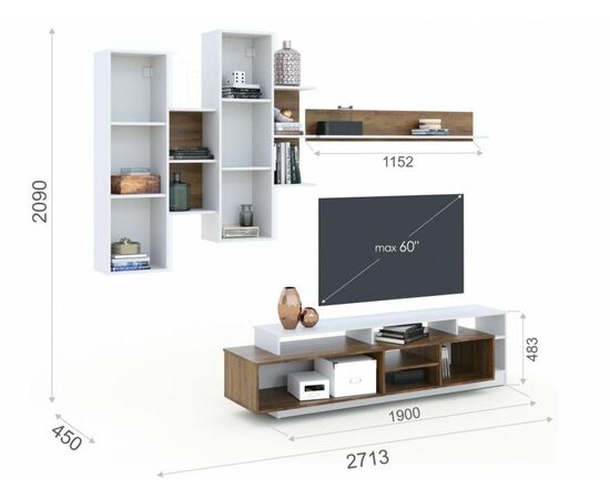 Стенка «Невио-2», Дуб крафт золотой/белый, изображение 11 | Интернет магазин мебели и декора LifeDekor