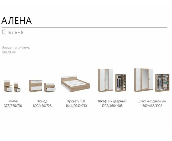 Шкаф «Алёна» 4-х дверный (без зеркал), Дуб сонома/Белый, изображение 8 | Интернет магазин мебели и декора LifeDekor