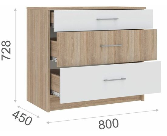 Комод «Алёна» 3ящ, Дуб сонома/Белый, изображение 3 | Интернет магазин мебели и декора LifeDekor