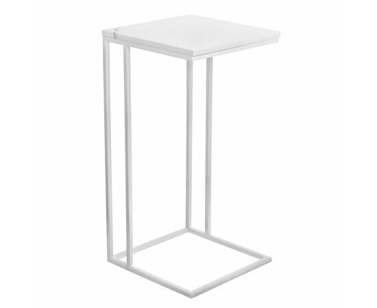 Придиванный столик Loft 35x35см, белый мрамор с белыми ножками | Интернет магазин мебели и декора LifeDekor