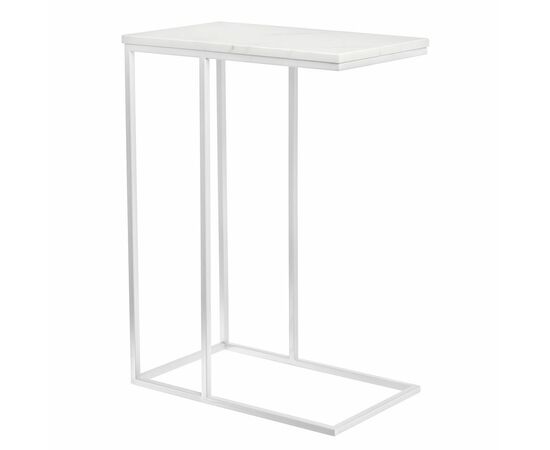 Придиванный столик Loft 50x30см, белый мрамор с белыми ножками | Интернет магазин мебели и декора LifeDekor