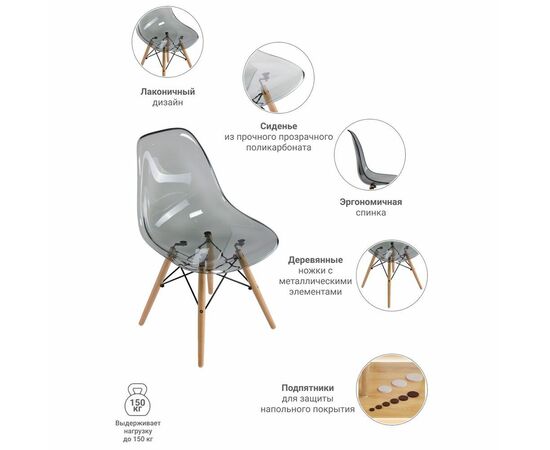 Стул Eames прозрачный серый, Цвет: Светло-серый, изображение 7 | Интернет магазин мебели и декора LifeDekor