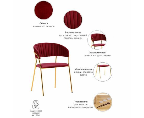 Стул Turin винный с золотыми ножками, изображение 6 | Интернет магазин мебели и декора LifeDekor