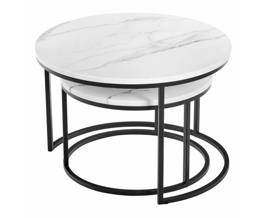 Набор кофейных столиков Tango белый мрамор с чёрными ножками, 2шт, изображение 2 | Интернет магазин мебели и декора LifeDekor