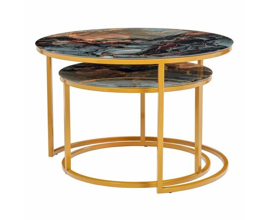 Набор кофейных столиков Tango космический с ножками матовое золото, 2шт, изображение 3 | Интернет магазин мебели и декора LifeDekor