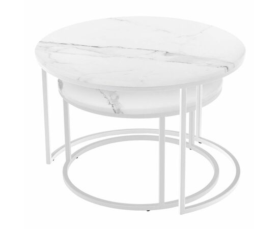 Набор кофейных столиков Tango белый мрамор с белыми ножками, 2шт, изображение 3 | Интернет магазин мебели и декора LifeDekor