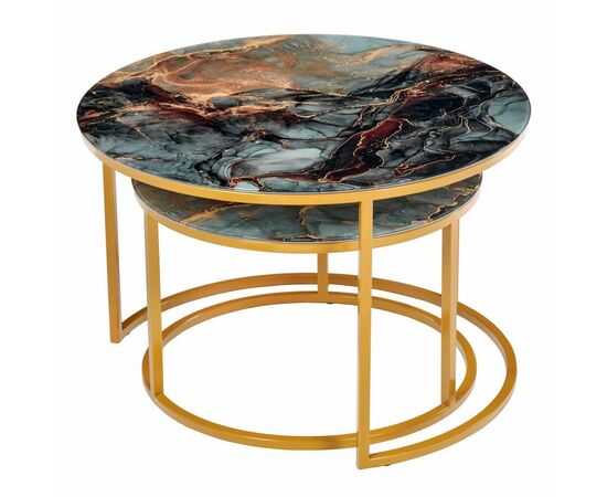 Набор кофейных столиков Tango космический с ножками матовое золото, 2шт, изображение 2 | Интернет магазин мебели и декора LifeDekor