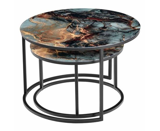 Набор кофейных столиков Tango космический с чёрными ножками, 2шт, изображение 3 | Интернет магазин мебели и декора LifeDekor