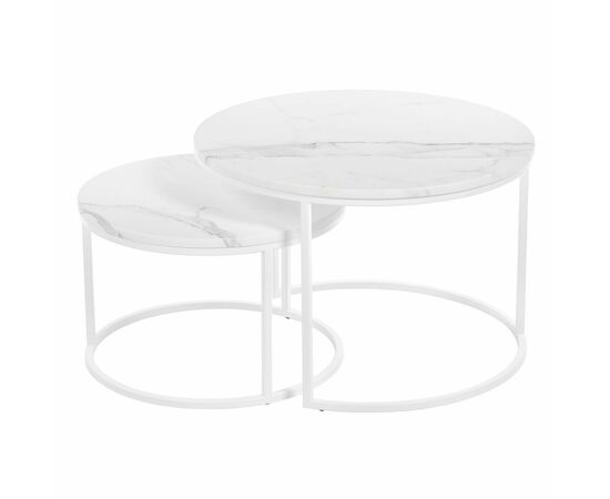 Набор кофейных столиков Tango белый мрамор с белыми ножками, 2шт, изображение 2 | Интернет магазин мебели и декора LifeDekor